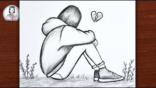 Sad Girl Drawing - Sitting alone | Easy Girl Drawing l Pencil Sketch | Pictures | Chitra |Art