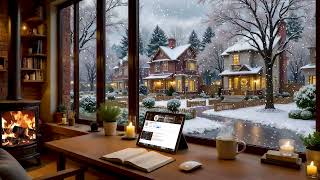 Snowy Winter Workspace Ambience ☕ Warm Jazz Music & Fireplace Crackling for Focus, Calm Days screenshot 4