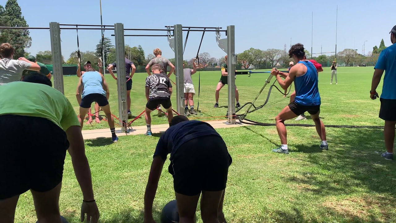 Strength and conditioning session of the 1st rugby team of Hoërskool Linden