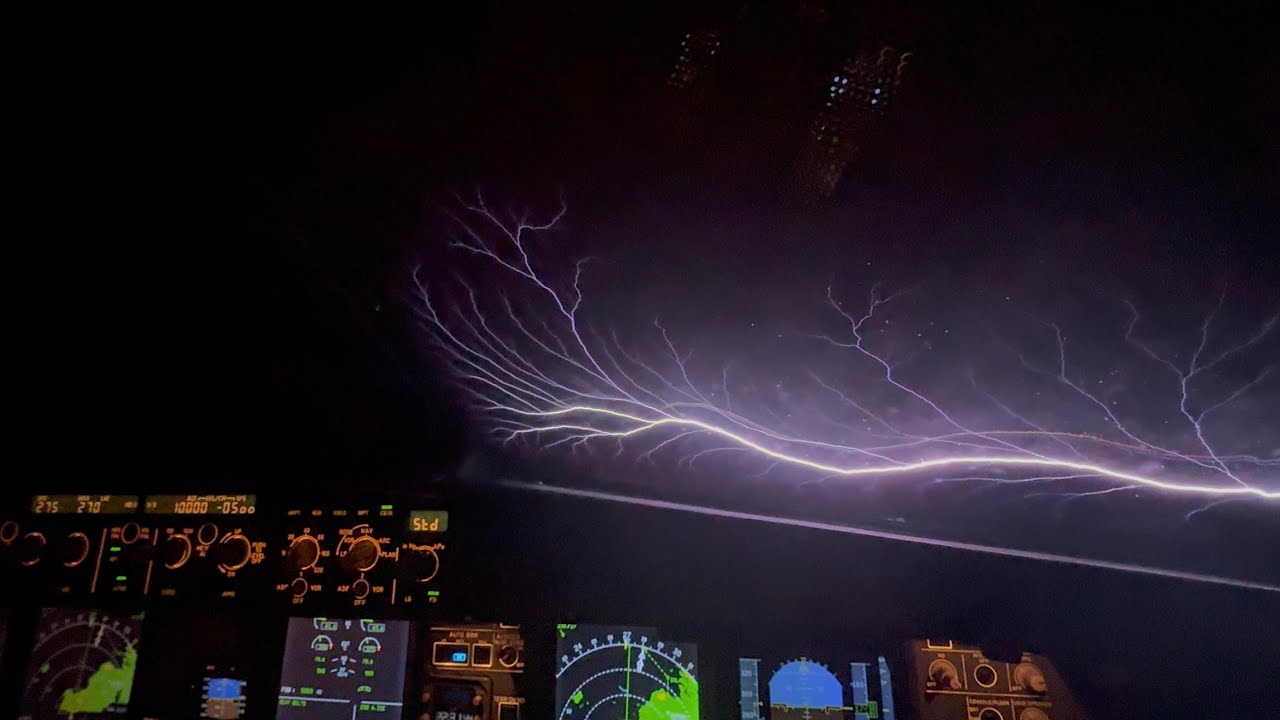Blue Lightning Strikes Airplane Windshield