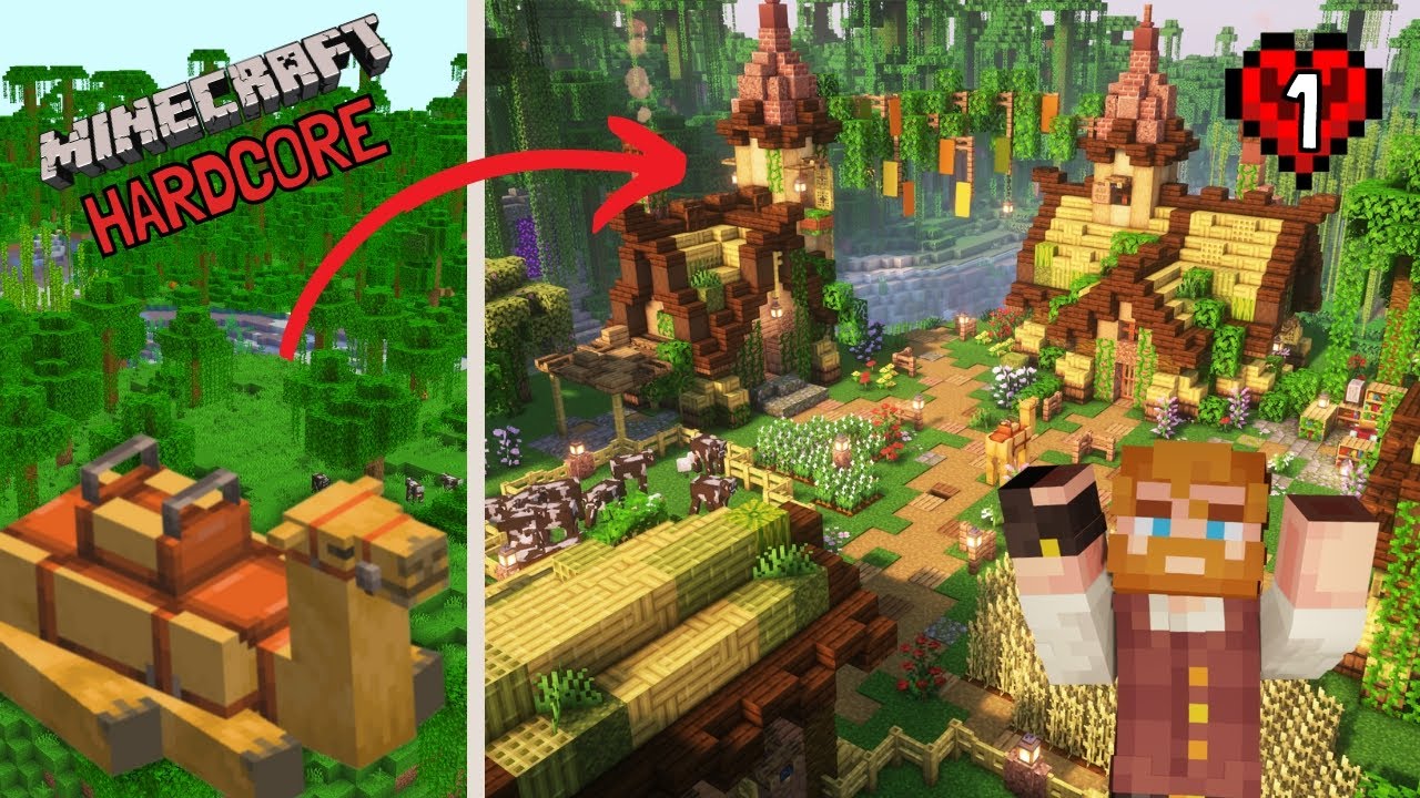 I Made a Bamboo Starter Village in HARDCORE! | Episode 1 | Minecraft 1. ...