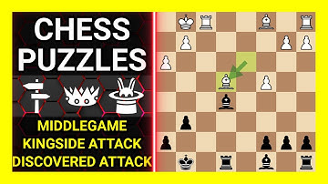 Chess Puzzles to Practice. Themes: Middlegame, Kingside attack, Discovered attack. Learn