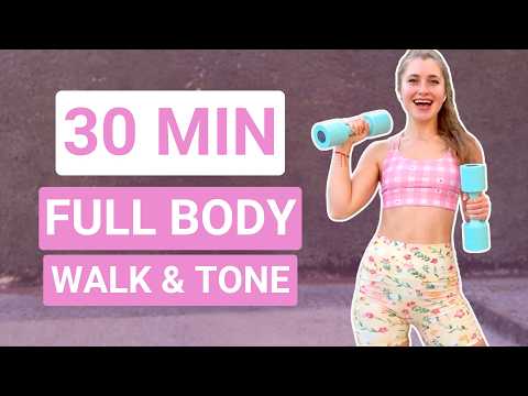 30 Min Walk & Tone — Full body strength, 1 & 2 dumbbells, 3700 steps — indoor walking workout video