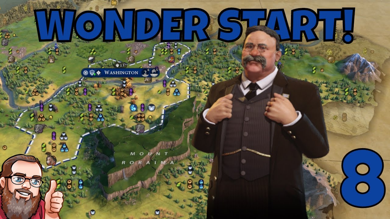 Civilization 6 - Wonder Start - 'Bull Moose' Teddy on Mount Roraima! Civ 6 America Gameplay - Ep.8