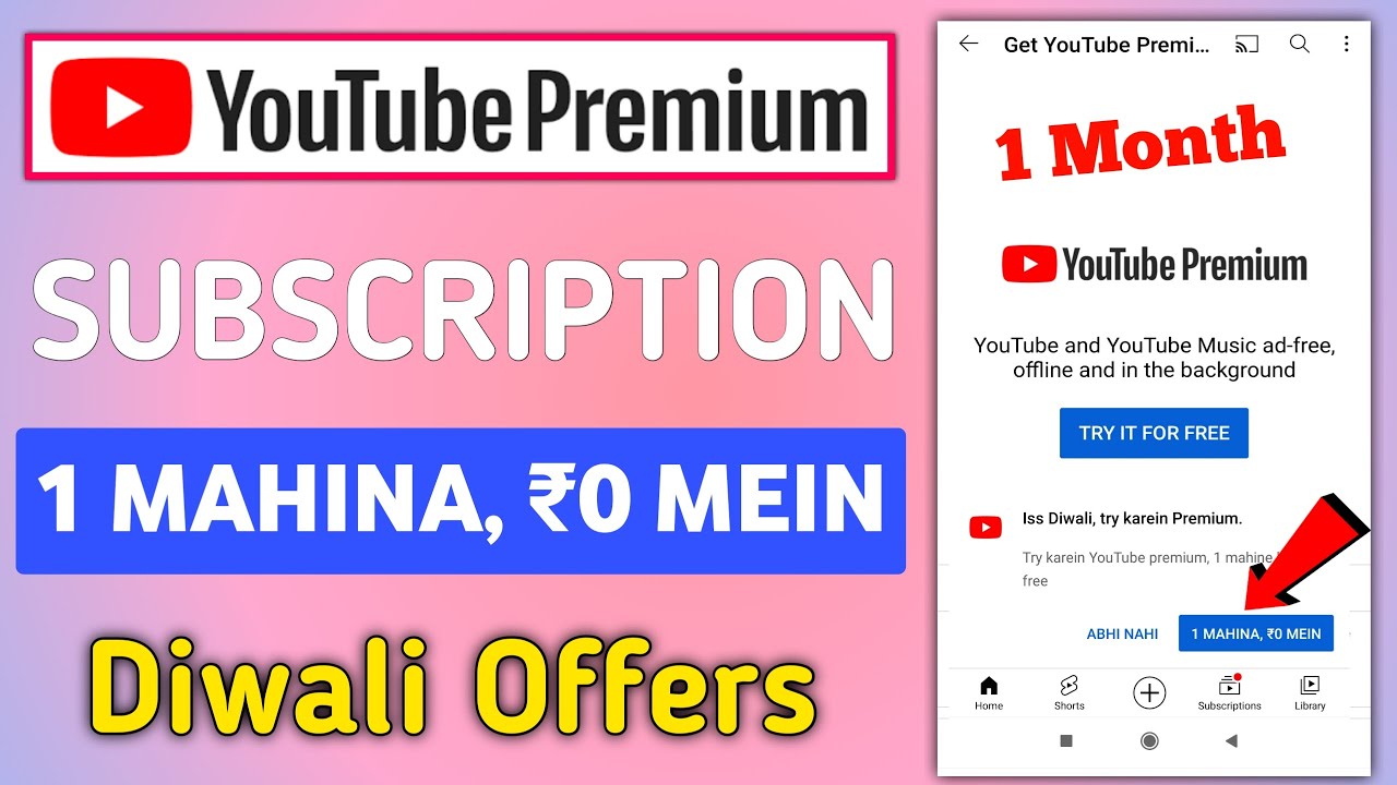 get youtube premium 3 month subscription in 0 rupees only youtube