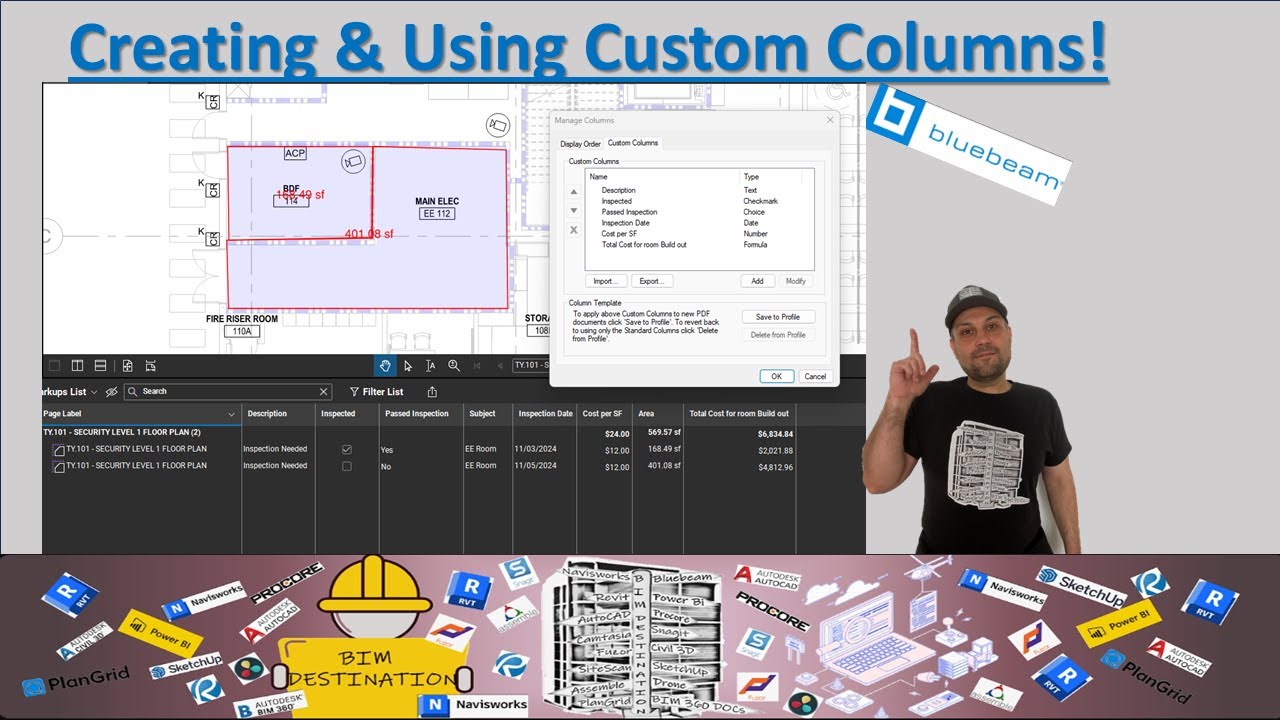 Bluebeam Custom Columns Tutorial 🧩 | Text, Checkmark, Choice, Date & Formula | BIM-VDC Setup Guide
