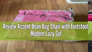 Review Accent Bean Bag Chair with Footstool, Modern Lazy Sofa Chair with Comfy Jacquard Shaggy Plush
