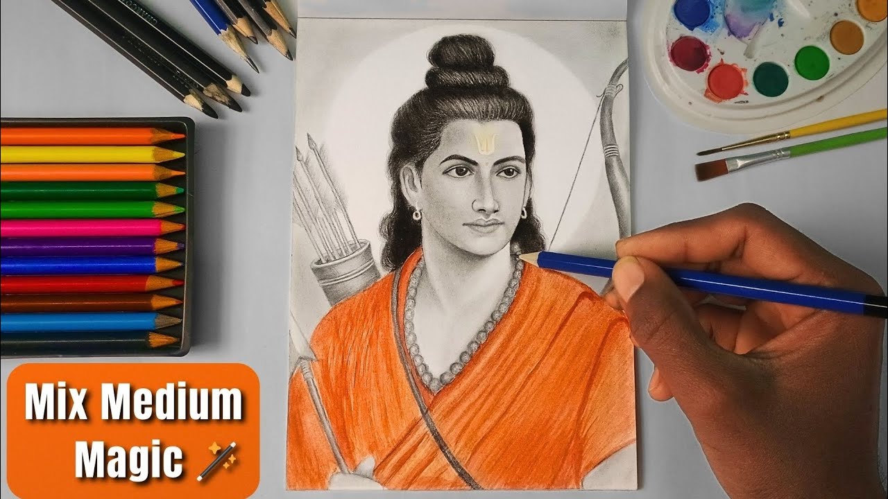 I Drew Ram Ji Using Graphite, Charcoal, Watercolor & Color Pencil 😱 | Mixed Media Art