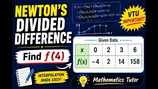 Find f(4) Using Divided Difference Formula | VTU Numerical Methods