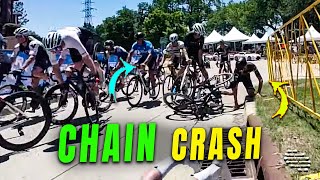 Front View of a Chain Crash During a Cycling Race