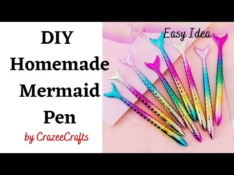 DIY Homemade Mermaid pen, Cheap School supplies DIY ideas, Paper Crafts, Cute pen diy