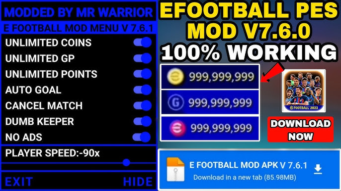 efootball 2023 mod menu hack mod