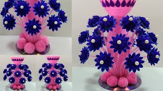 प्लास्टिक बोतल और ढक्कन से बनायें गुलदस्ता / PLASTIC BOTTEL & BOTTLE CAPS FLOWER GULDASTA CRAFT