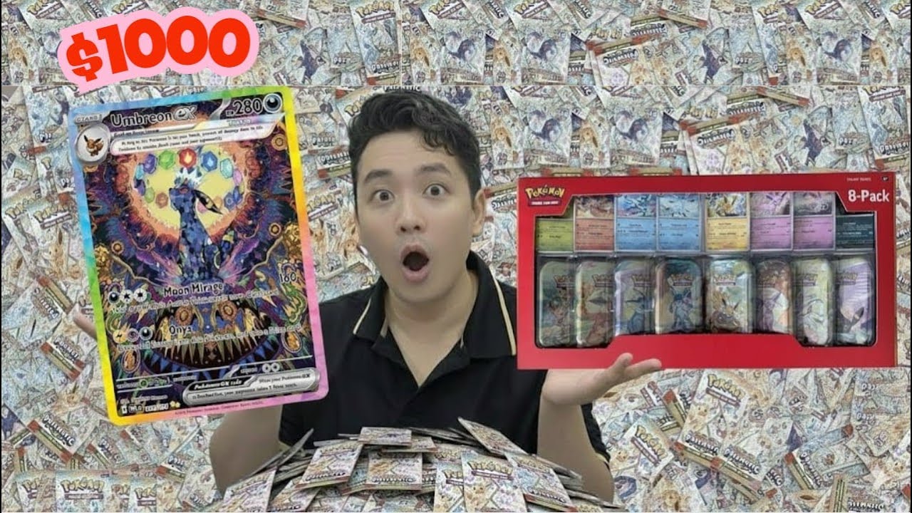 MỞ MINI TINS PRISMATIC EVOLUTIONS SĂN UMBREON 1000$ | GA trong video nha mọi người ơi….