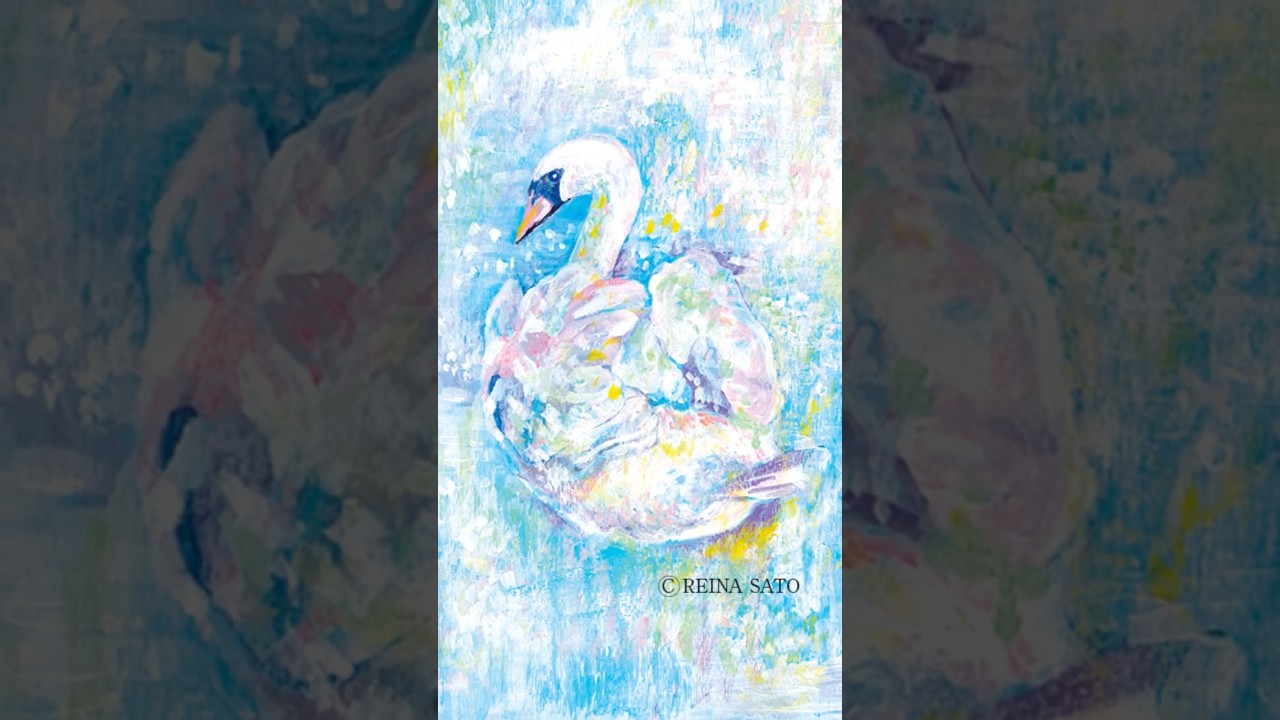 白鳥のイラスト アクリルガッシュ 淡いパステルカラー