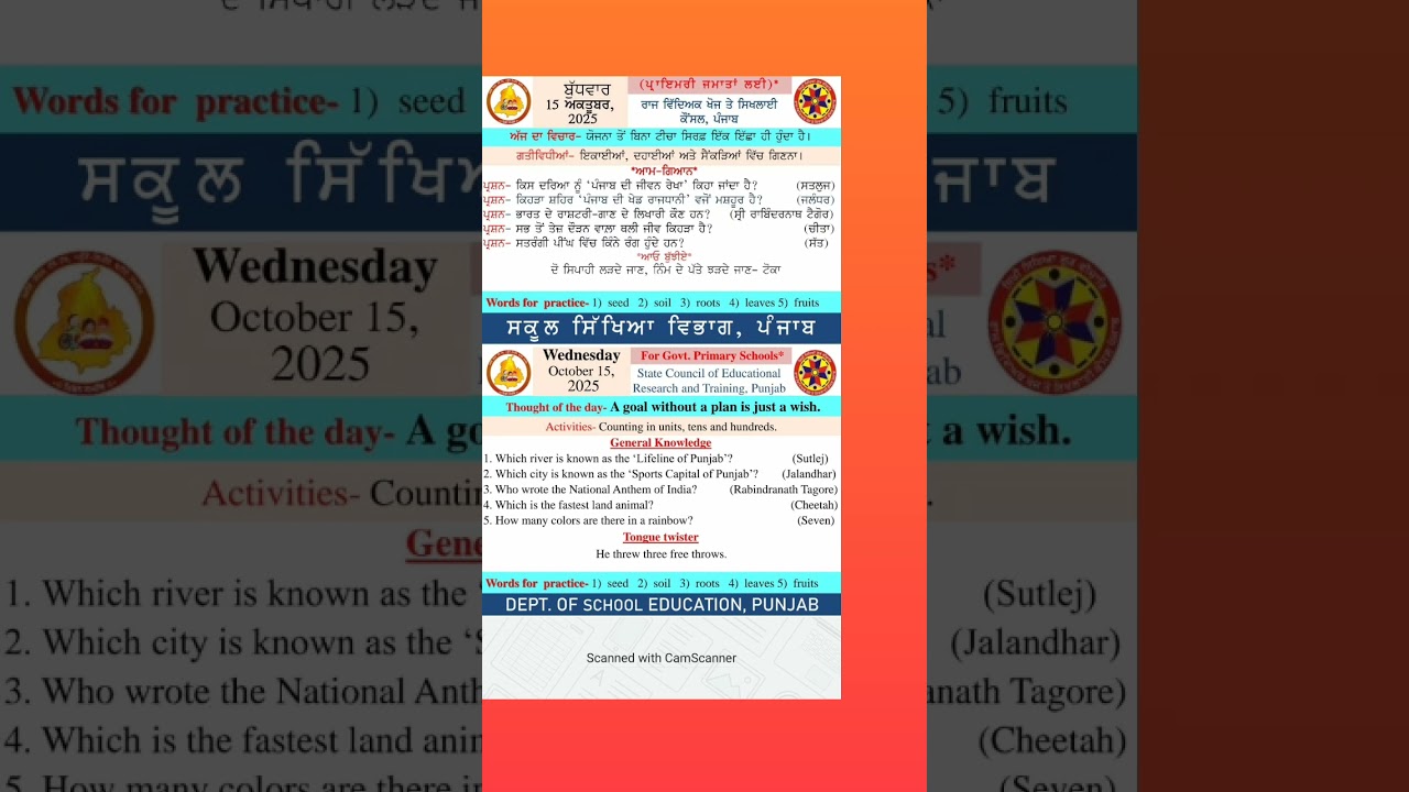 Morning Slide Primary 15-10-2025 PSEB