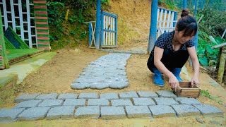 Design a unique concrete walkway with plastic bags and clean up the surroundings for a small farm