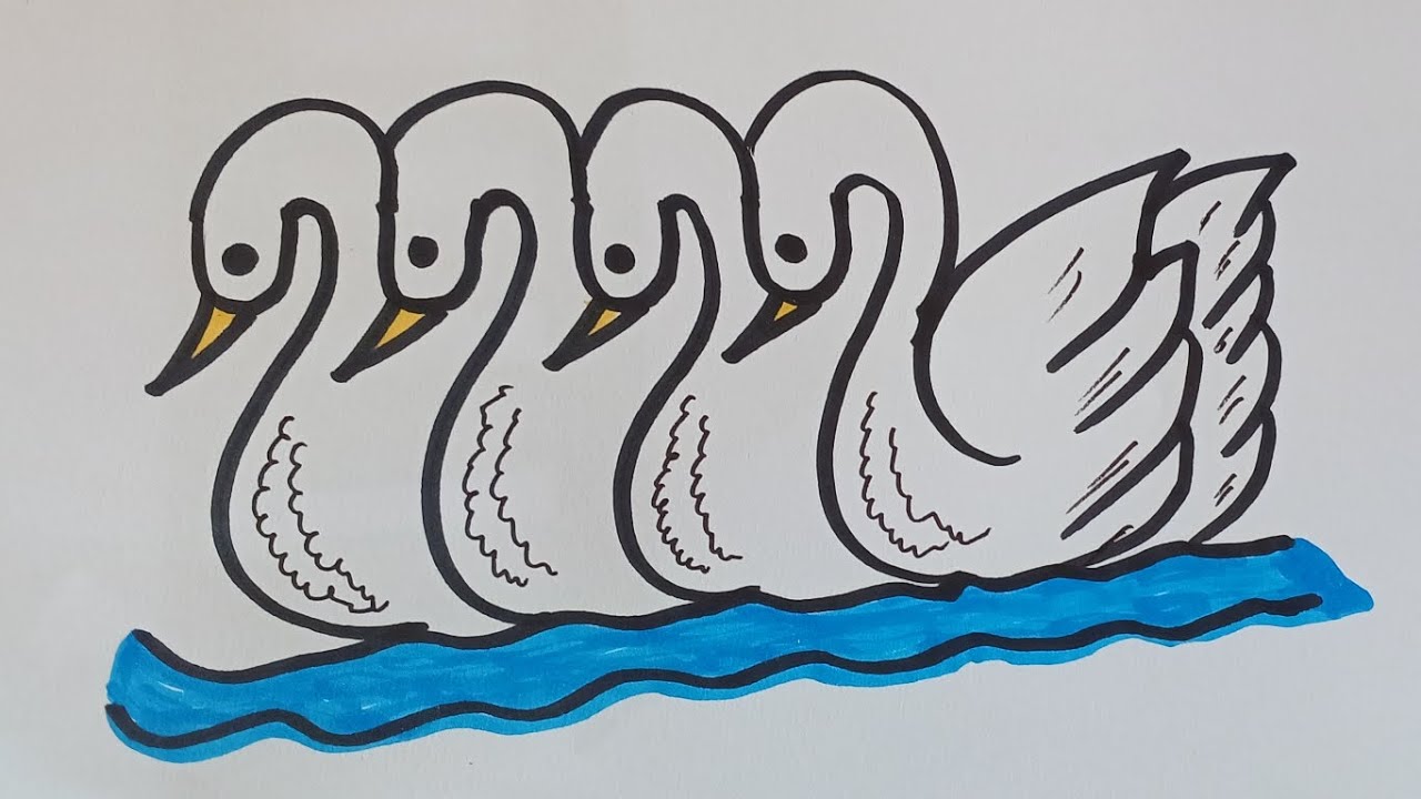 Birds drawing with letter U U U. 