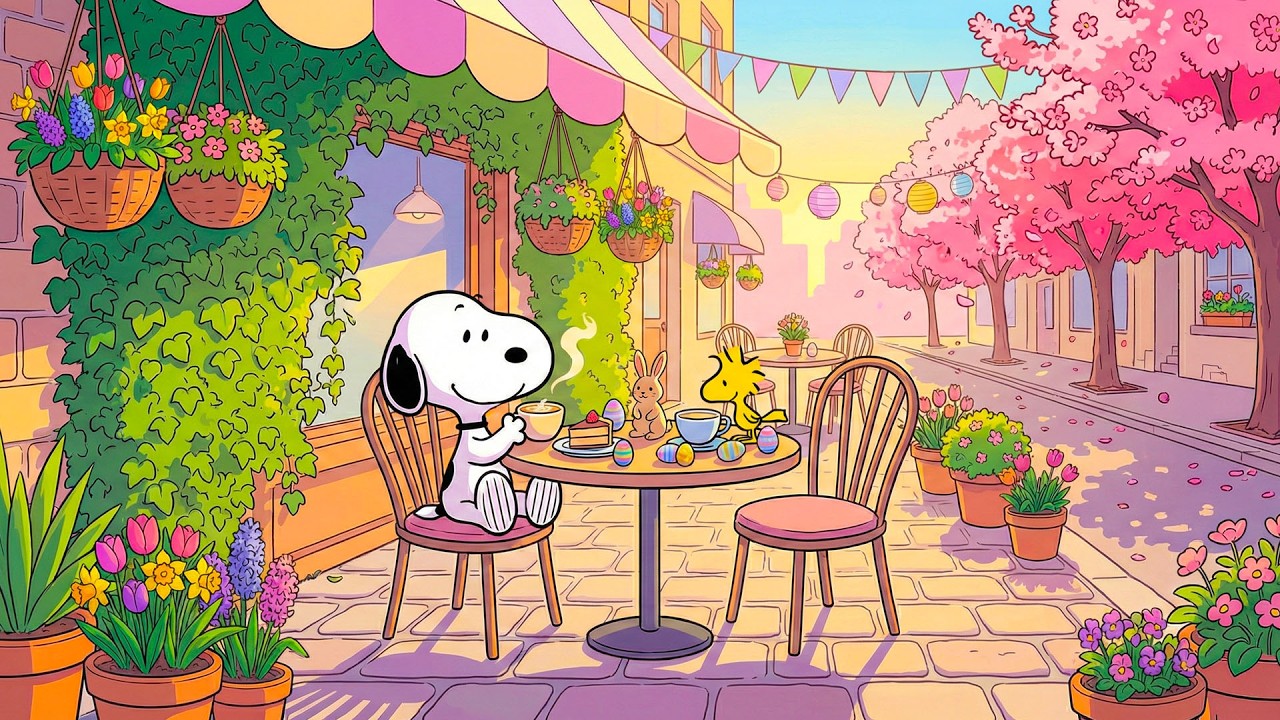 Кафе «Блоссом-стрит» Снупи: расслабляющая джазовая музыка и приятная весенняя атмосфера 🎶🌷