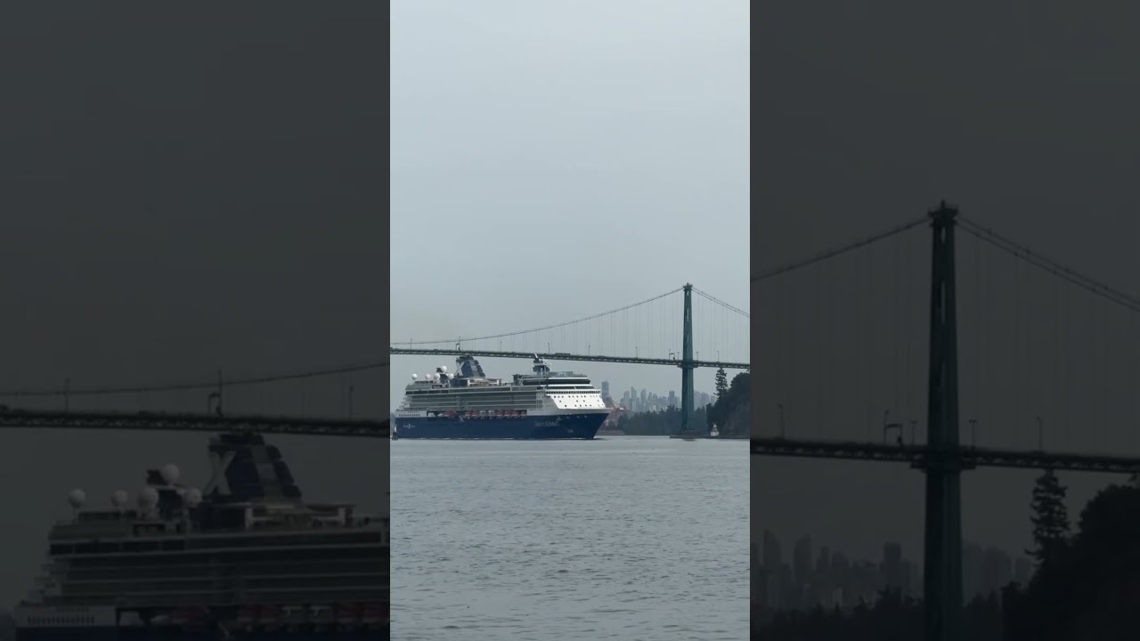 Celebrity Summit Cruise Ship Passes Lions Gate Bridge in Vancouver