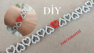 Kalpli Bileklik Yapımı. Hearty Beaded Bracelet / DIY. Beaded Bracelet. / How to make Beaded Bracelet
