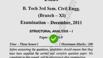 2011 Mdu BTech Civil 3rd Sem Structural Analysis Question Paper