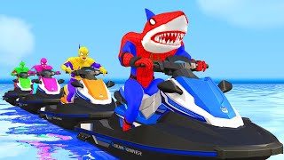 Spiderman rescue shark spiderman roblox vs superhero by motorbike vs hulk vs Venom fun| superheroes