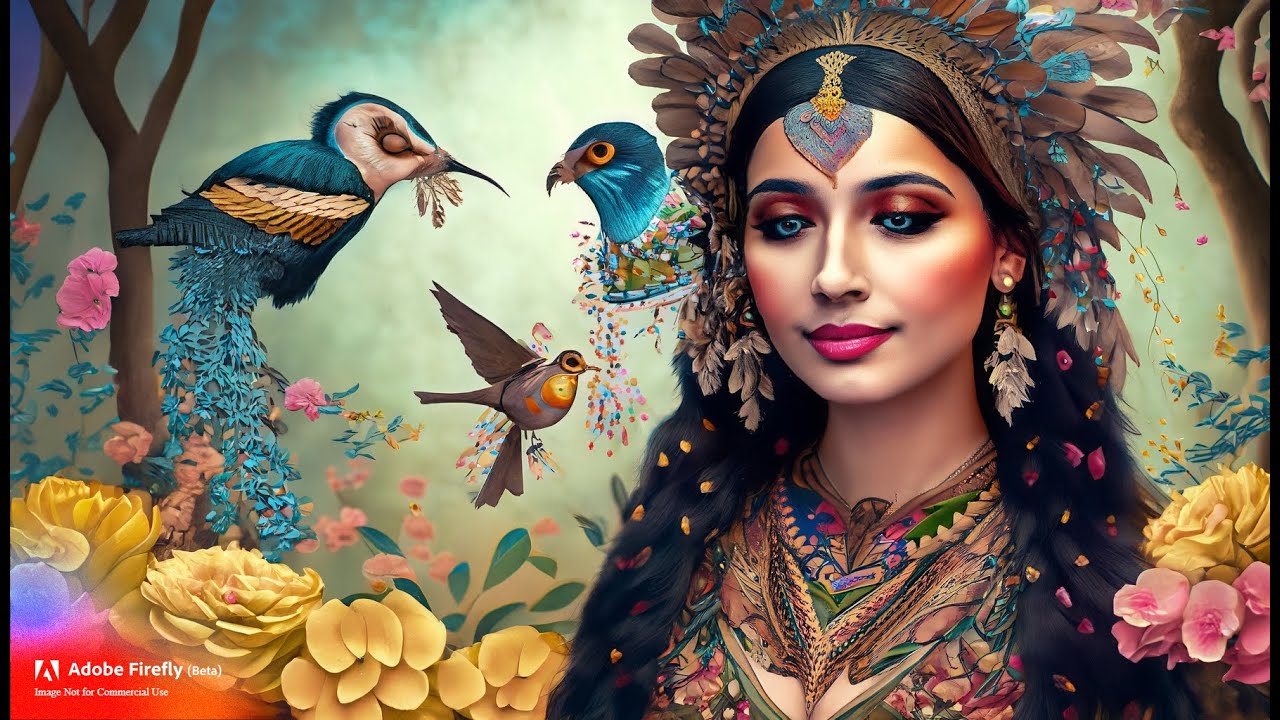 With beautiful girls, with birds. Created by artificial intelligence. Piano meditation.