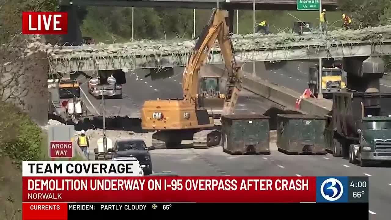 Demolition underway on I-95 overpass after crash - YouTube