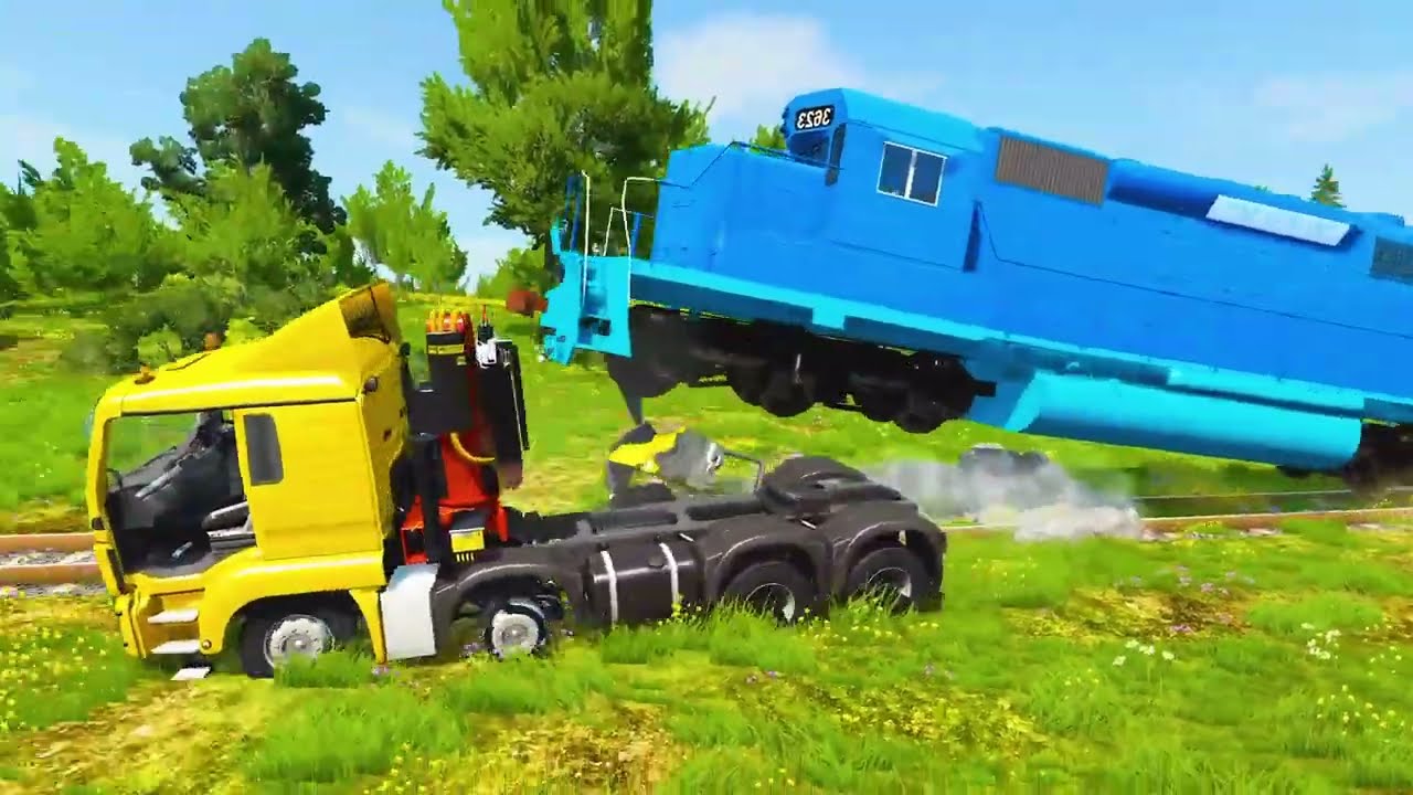 Long Cars vs Funny Cars and Big & Small Cars and Tractor Truck Rescue Bus - BeamNG Drive