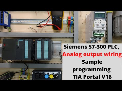 Siemens S7-300 PLC, analog output wiring, sample programming using TIA Portal V16. English