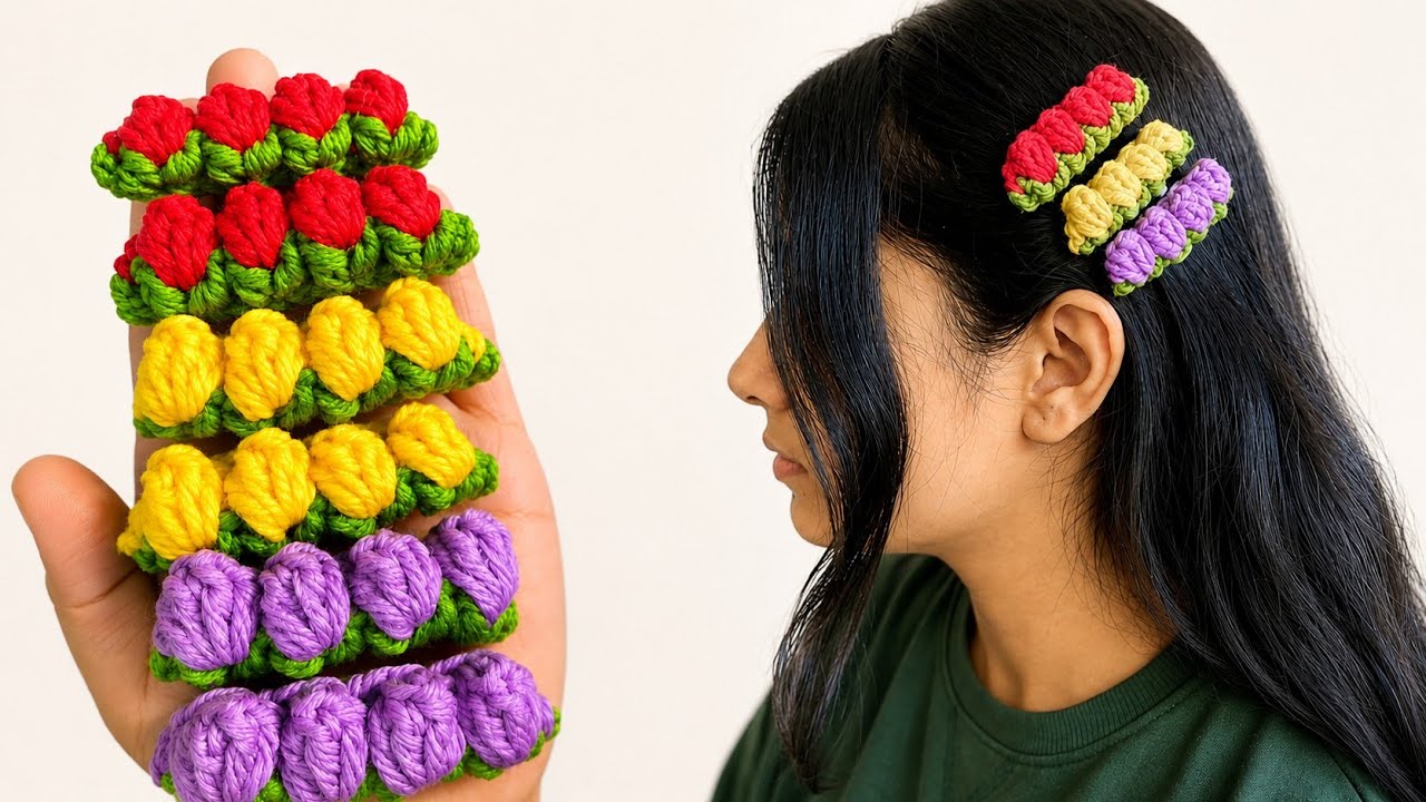 Easy Crochet Tulip Hair Pin 🌷 | DIY Tulip Hair Clip Tutorial