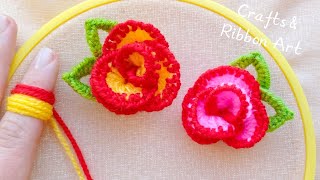 It's so Cute 💖🌟 Super Easy Woolen Rose Making Idea with Finger - DIY Amazing Woolen Flowers