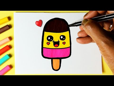 PICOLÉ KAWAII 💜 Como desenhar Picolé fofo Kawaii ❤ Desenhos Kawaii -  Desenhos para Desenhar 