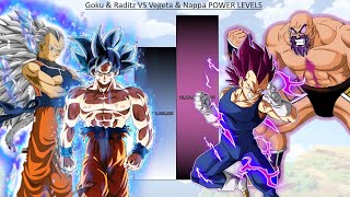 Goku & Raditz VS Vegeta & Nappa POWER LEVELS Over The Years  DBZ / DBS