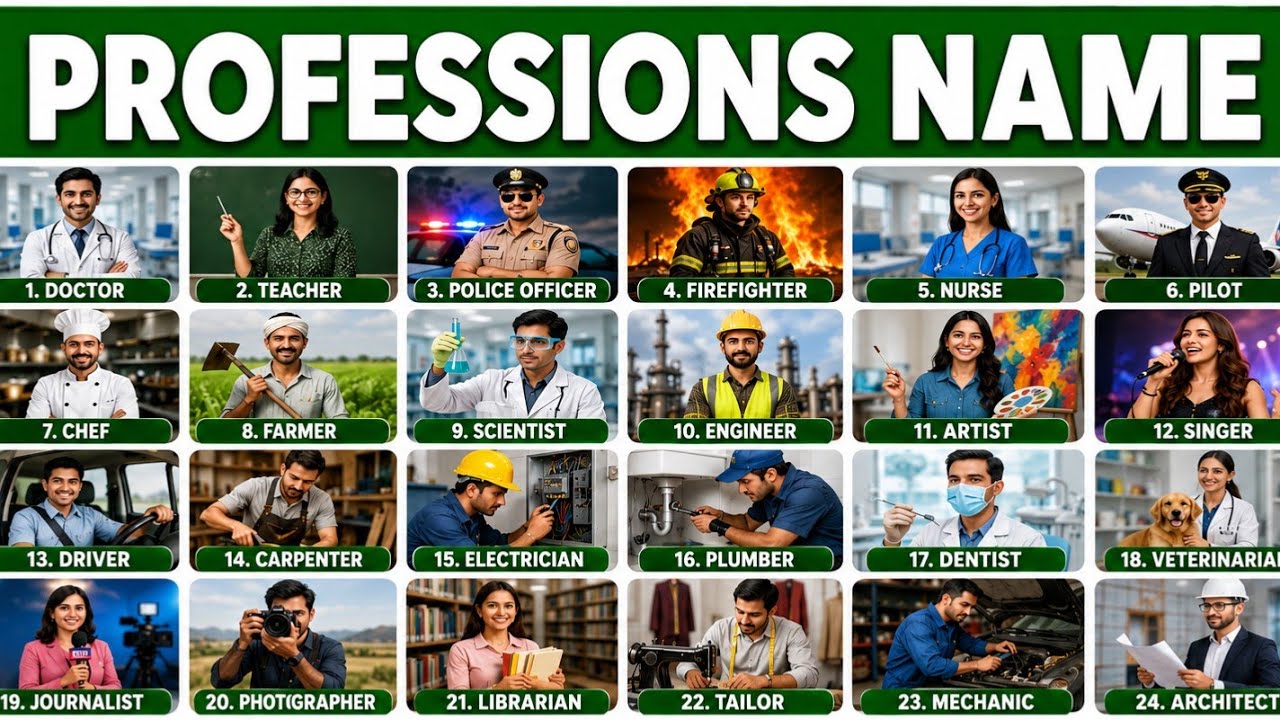 Professions Video 25 Professions Vocabulary For Kids | Dream Careers With Pictures ...