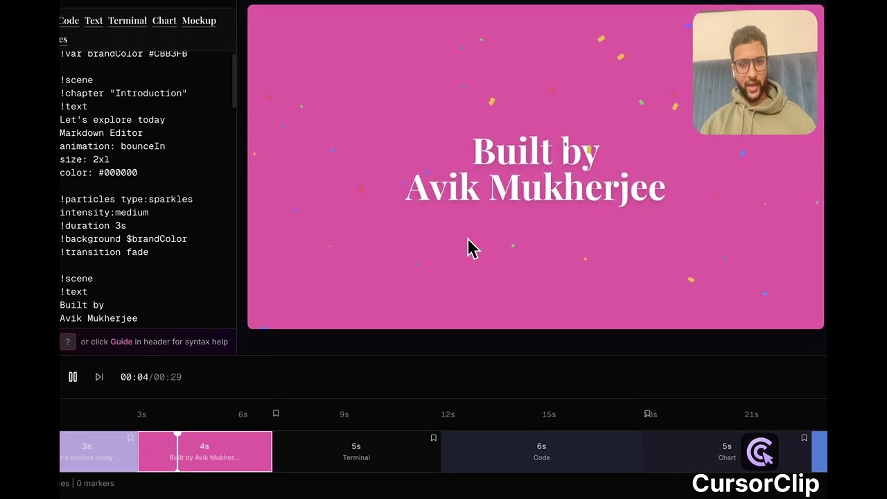 Markdown Editor Demo: Create videos with Markdown | Product Demos by Cursor Clip