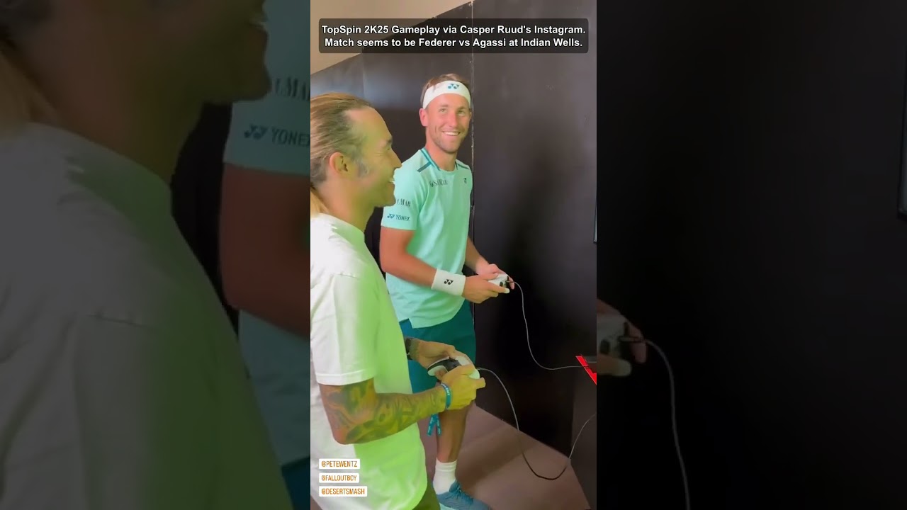 TopSpin 2K25 Federer vs Agassi Gameplay snippet at Indian Wells via Casper Ruud's Instagram 