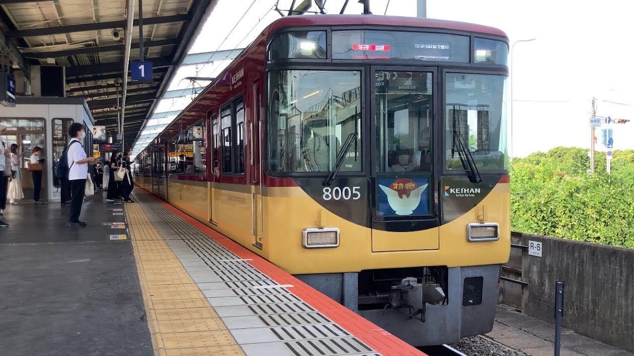 4K】京阪電車 8000系8005編成 特急出町柳行き 樟葉駅到着から発車まで
