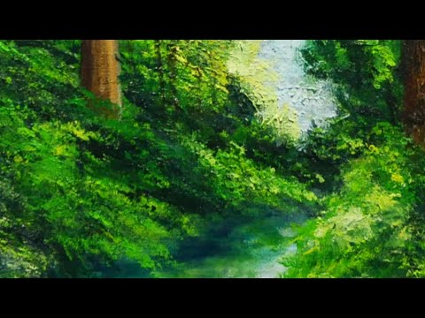 油絵 油彩 油彩画 絵 絵画【新緑の川】 油絵 油彩 油彩画 絵