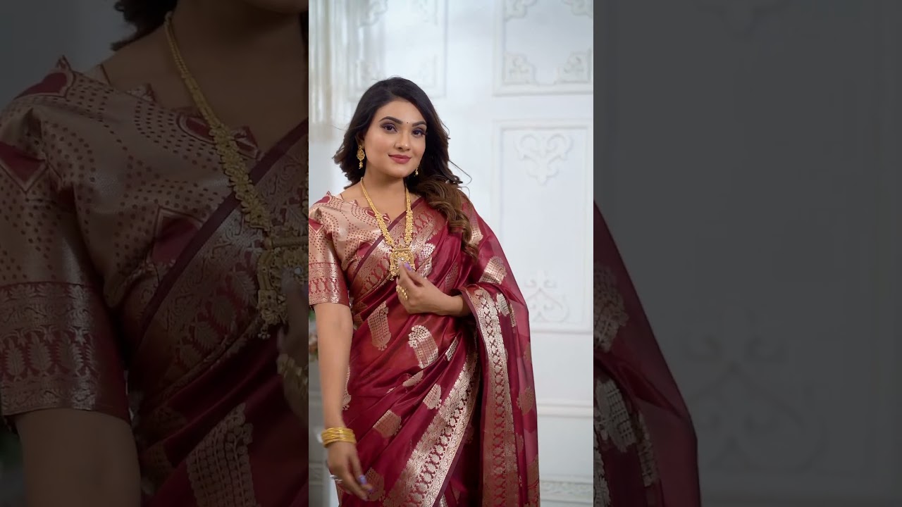 Maroon Soft Organza Banarasi Silk Saree