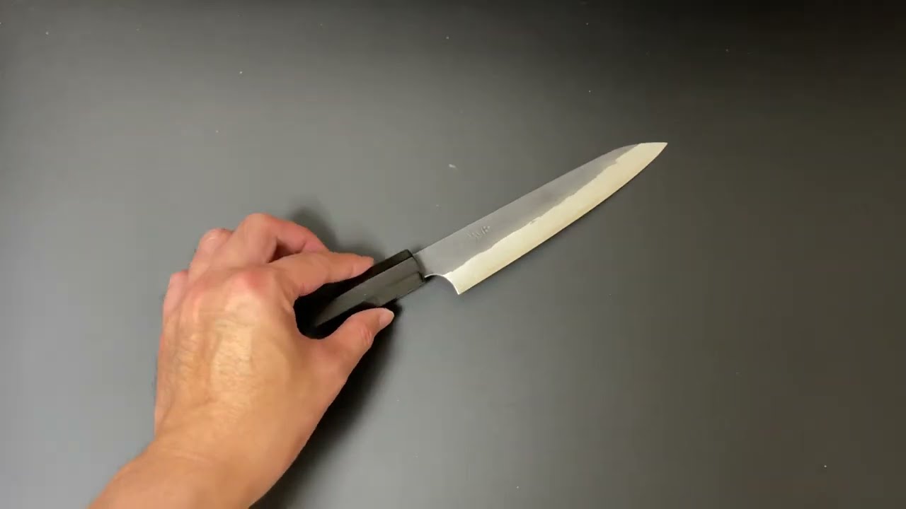 義弘作　ペティナイフ　本黒　包丁　5寸　青鋼　山脇刃物製作所　紫檀水牛八角柄 義弘作 ペティナイフ 本黒 包丁 5寸 青鋼 山脇刃物製作所 紫檀水牛