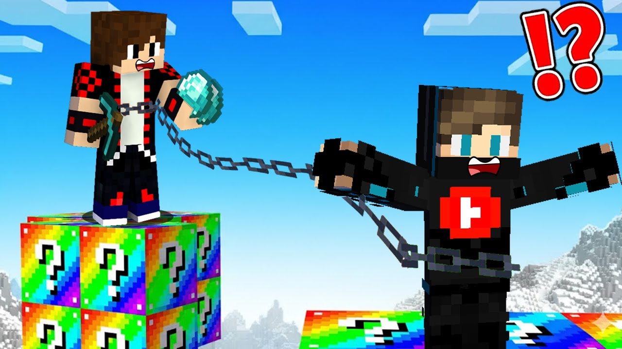 ماين كرافت : ولكن أنا و صديقي مربوطين ابعض على بلوكة حظ الملونة !!؟ 😱🔥