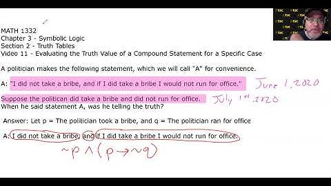 MATH 1332 3.2.11 – Evaluating the Truth Value of a Compound Statement for a Specific Case