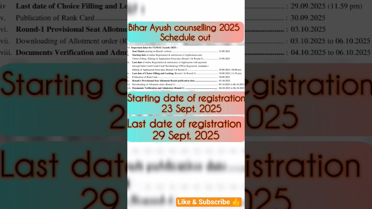 Bihar Ayush Counselling 2025 Schedule out 