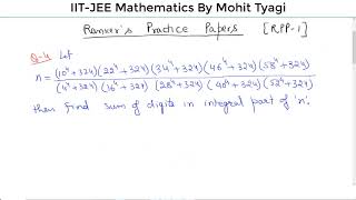 Ranker's Practice-Paper{RPP)-1-Questions Advance Illustrations for IIT JEE Mains And Advanced 2018