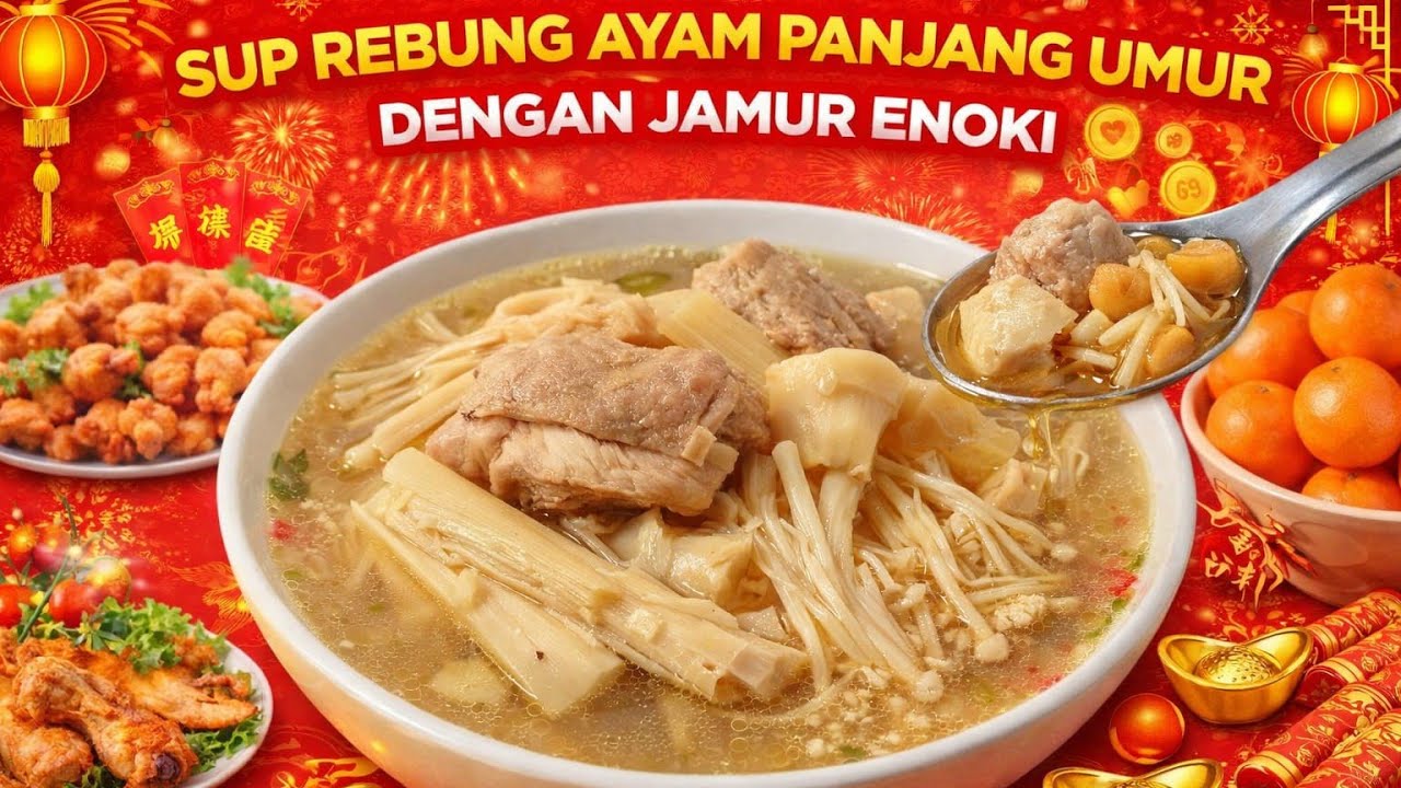 Sup Rebung Ayam Panjang Umur dengan Jamur Enoki | Menu Wajib Imlek Bawa Hoki & Rezeki! #chinesefood