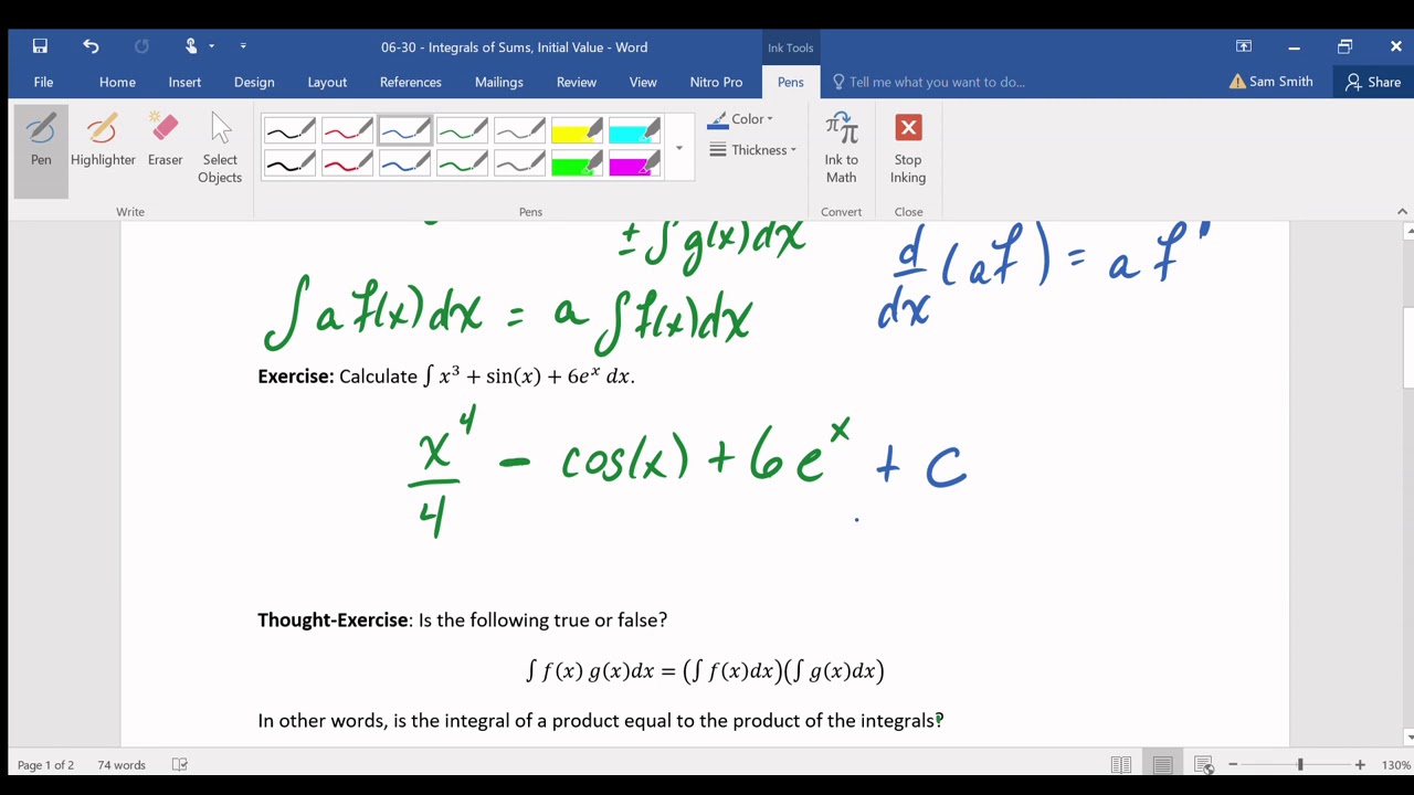 Calculus II - 02 - Integrals of Sums - YouTube