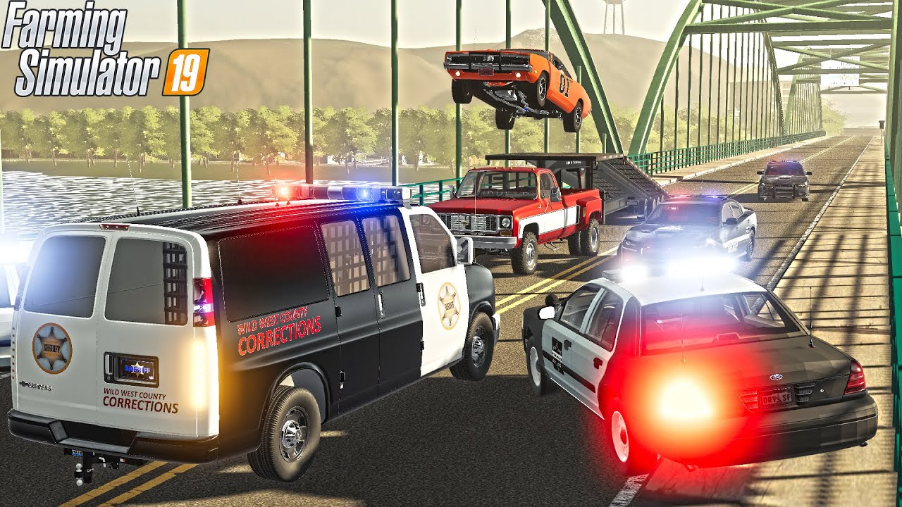 GENERAL LEE JUMPS POLICE BLOCKADE | 100MPH+ PURSUIT | FARMING SIMULATOR 2019