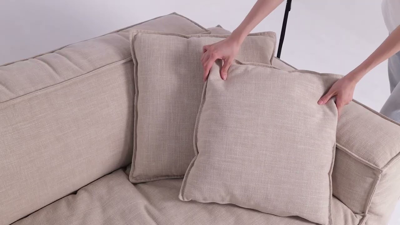 Subtle Elegance | Cottonfy Linen Tofu Block Sofa in Soft Beige